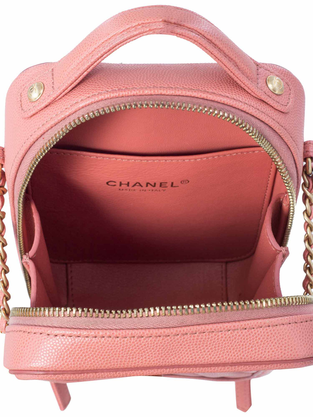 Chanel Caviar Quilted CC North South Filigree Vanity Case Pink