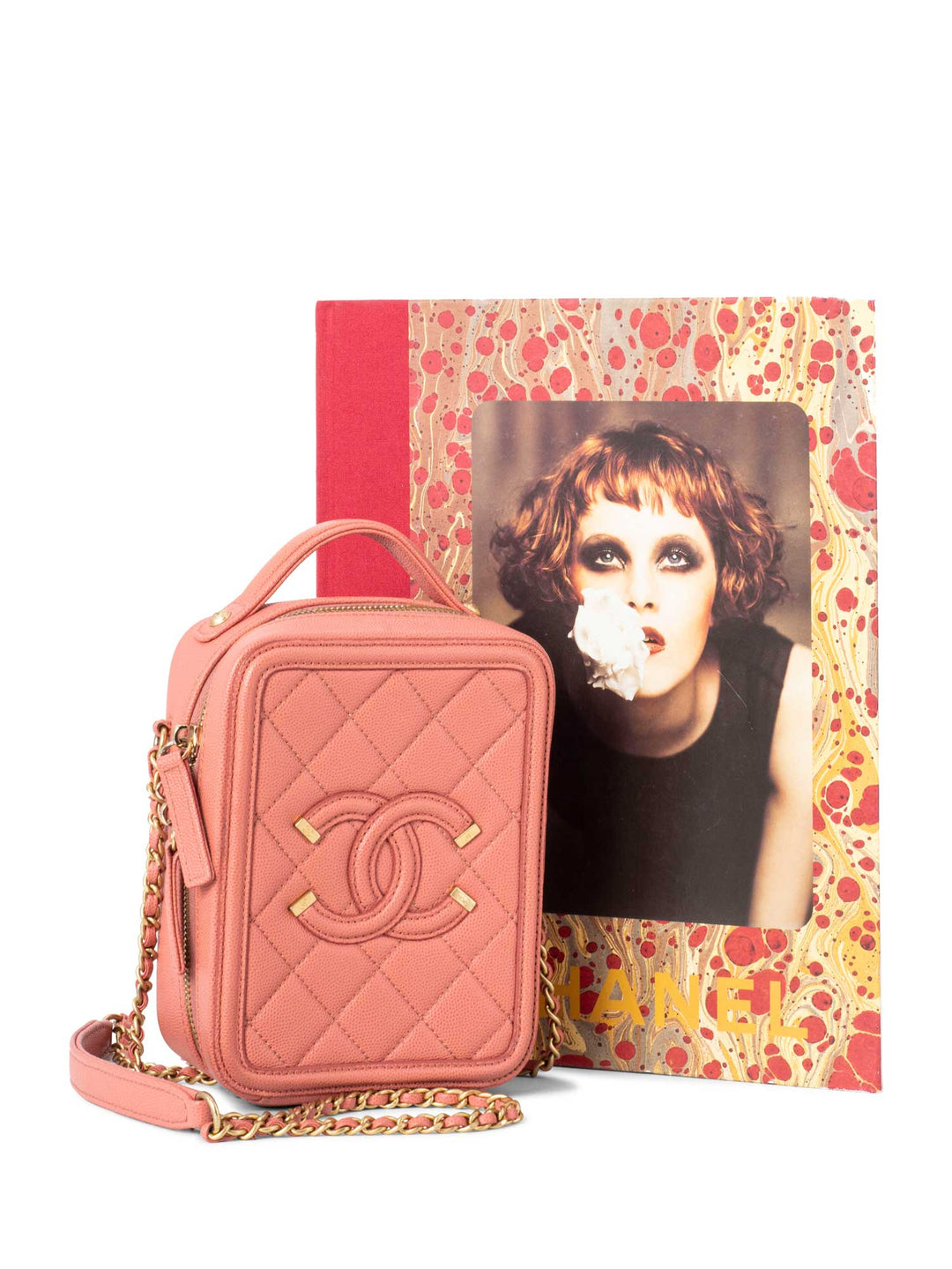 Chanel Caviar Quilted CC North South Filigree Vanity Case Pink