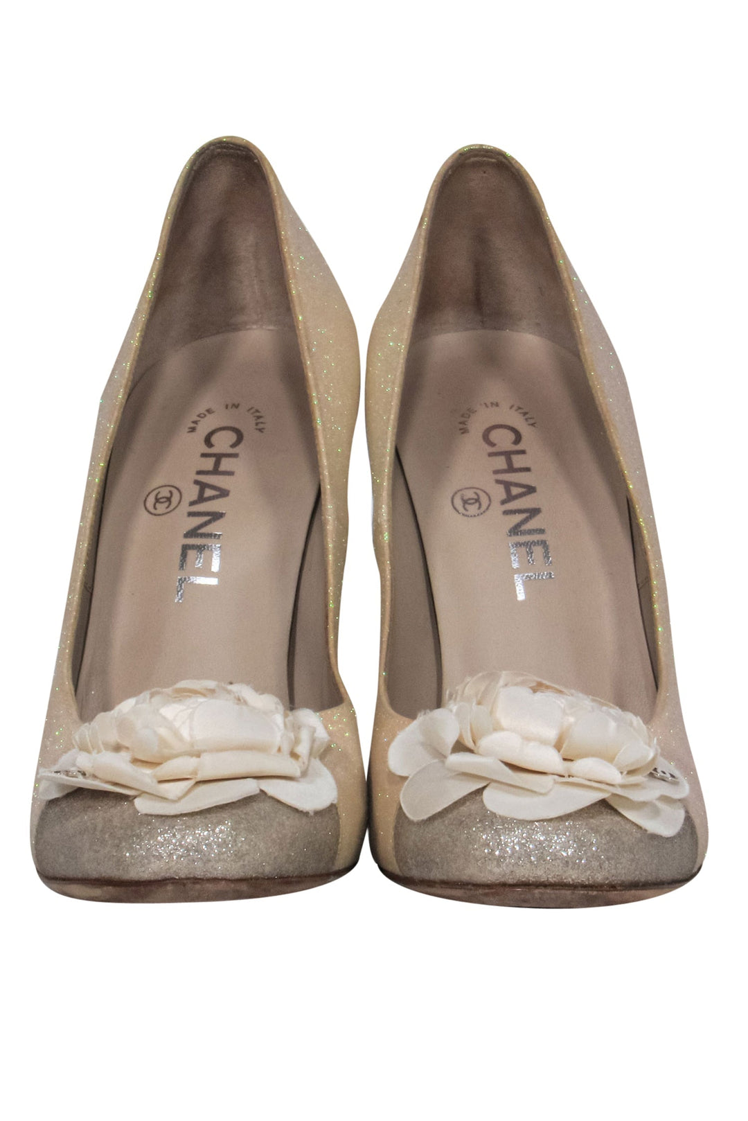 Top Quality Chanel - Champagne Sparkly Rosette Pumps Sz 9