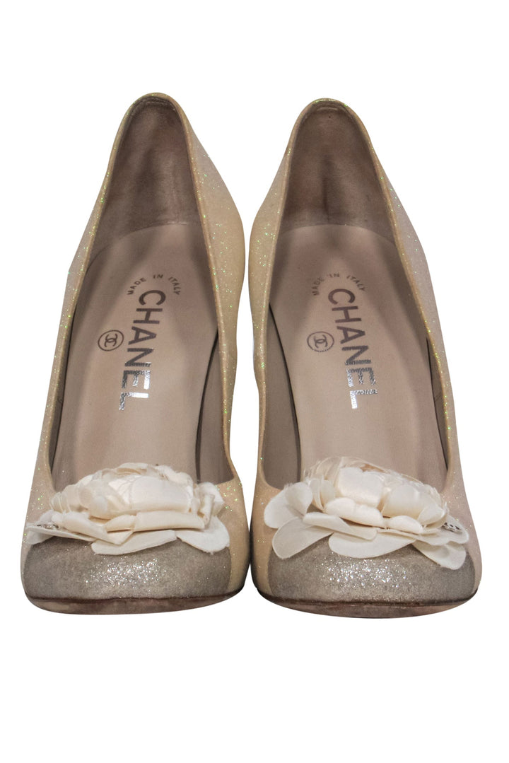 Top Quality Chanel - Champagne Sparkly Rosette Pumps Sz 9