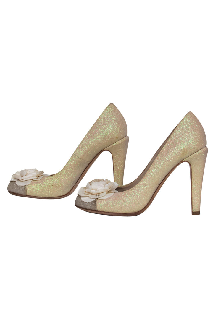 Top Quality Chanel - Champagne Sparkly Rosette Pumps Sz 9