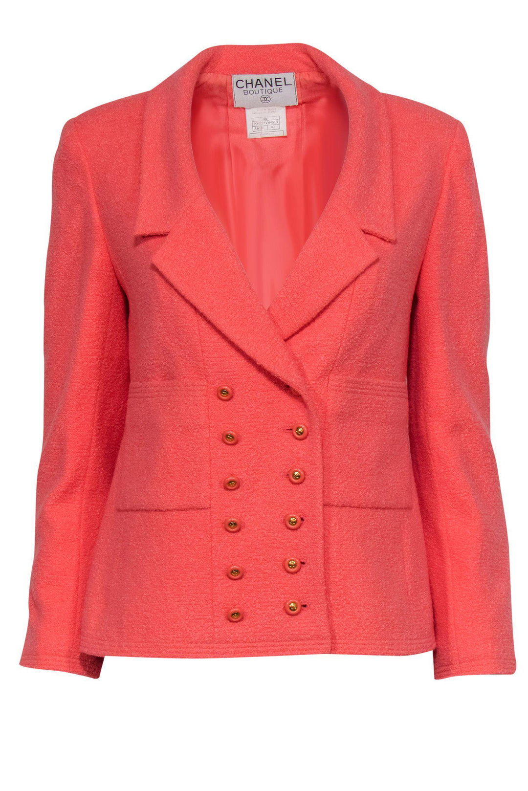 Top Quality Chanel - Coral Tweed Button-Front Blazer w/ Gold Buttons Sz 8