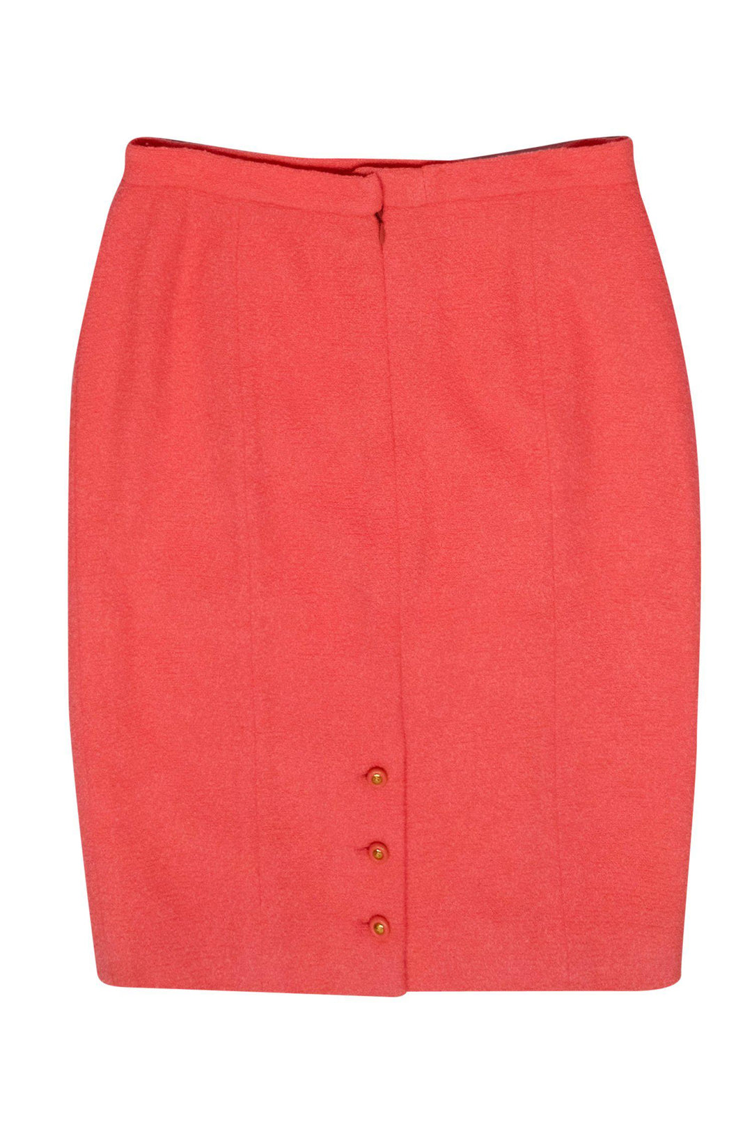 Top Quality Chanel - Coral Tweed Pencil Skirt w/ Golden Button Accents Sz 8