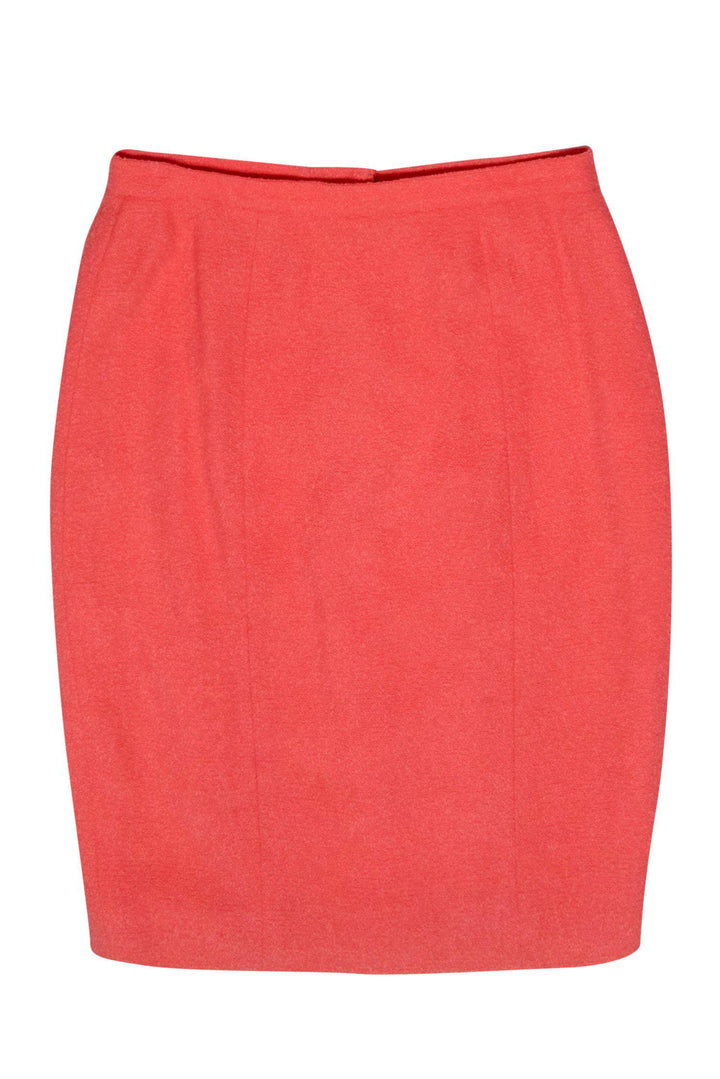 Top Quality Chanel - Coral Tweed Pencil Skirt w/ Golden Button Accents Sz 8