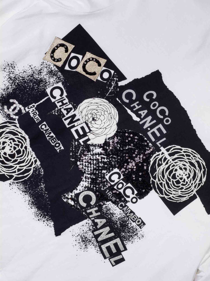 Top Quality Chanel Cotton Sequin CC Logo Shirt White Black