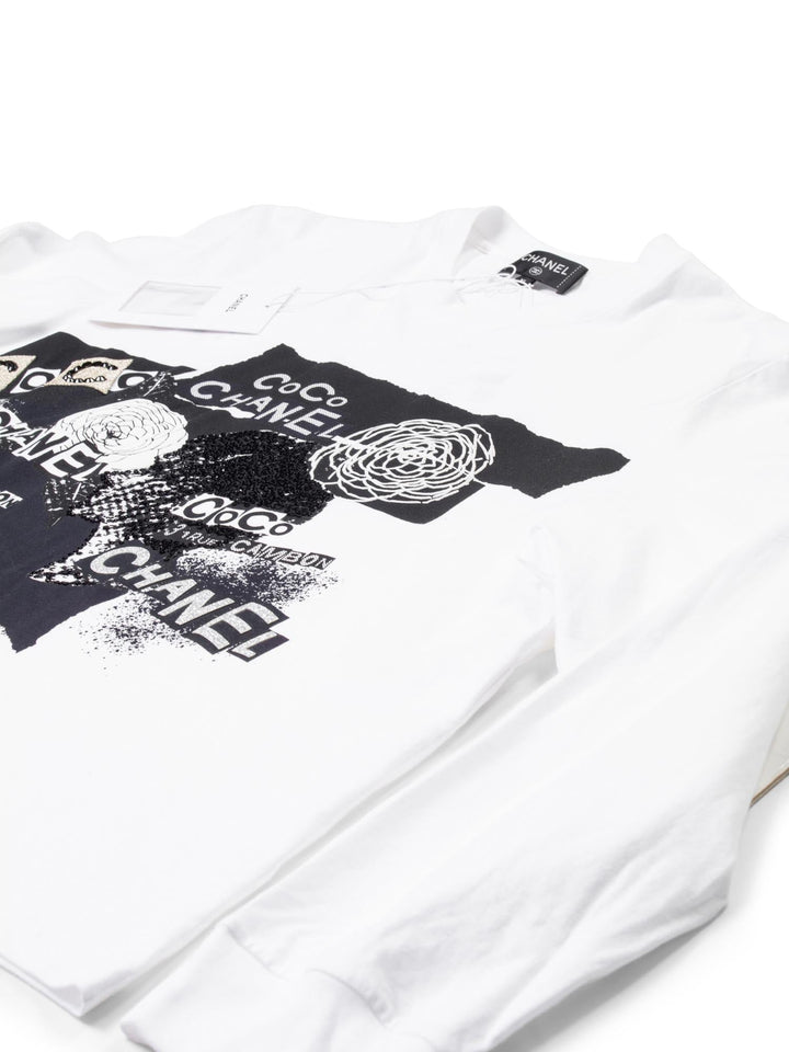 Top Quality Chanel Cotton Sequin CC Logo Shirt White Black