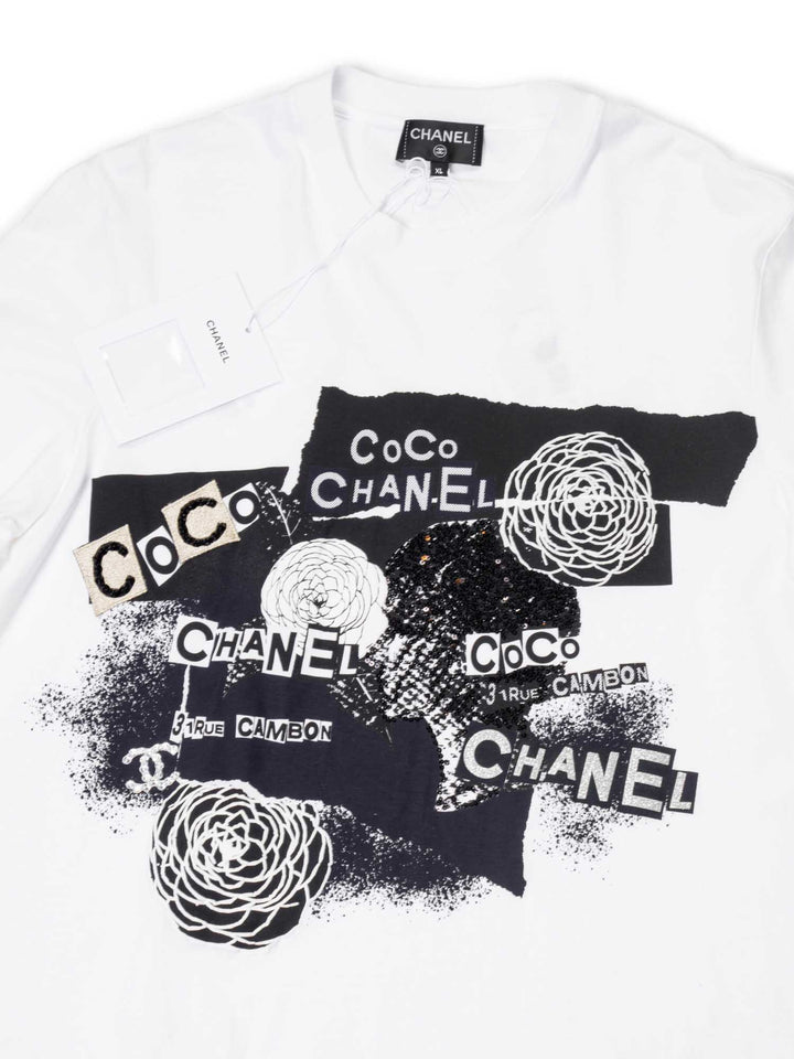 Top Quality Chanel Cotton Sequin CC Logo Shirt White Black