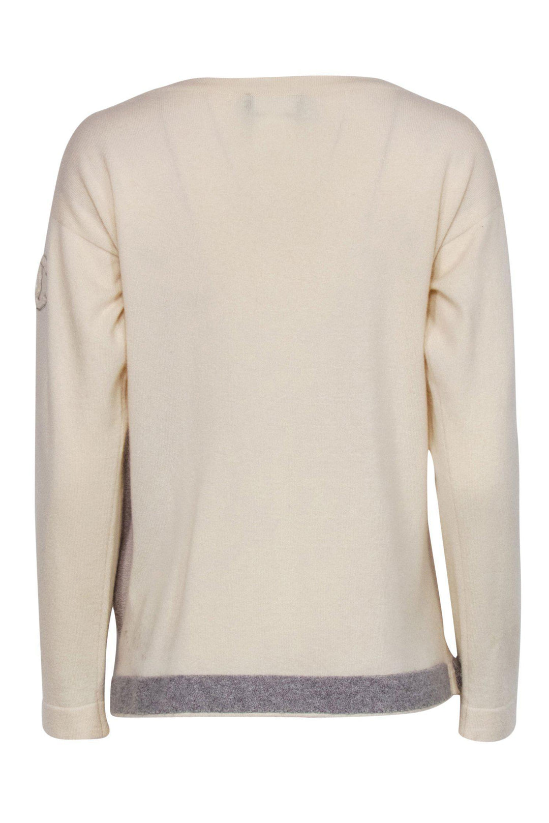 Top Quality Chanel - Cream & Gray Patchwork Cashmere Sweater w/ Pocket Sz 2