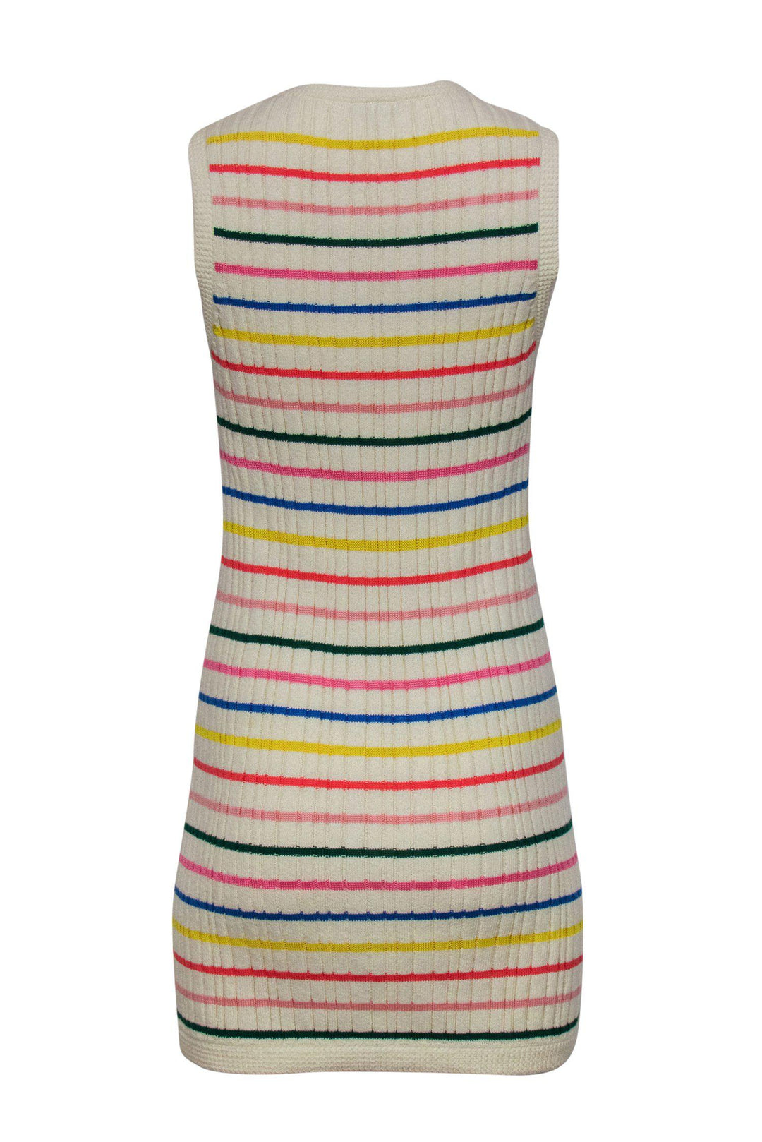Top Quality Chanel - Cream & Multicolored Striped Sleeveless Ribbed Knit Sweater Dress Sz 4