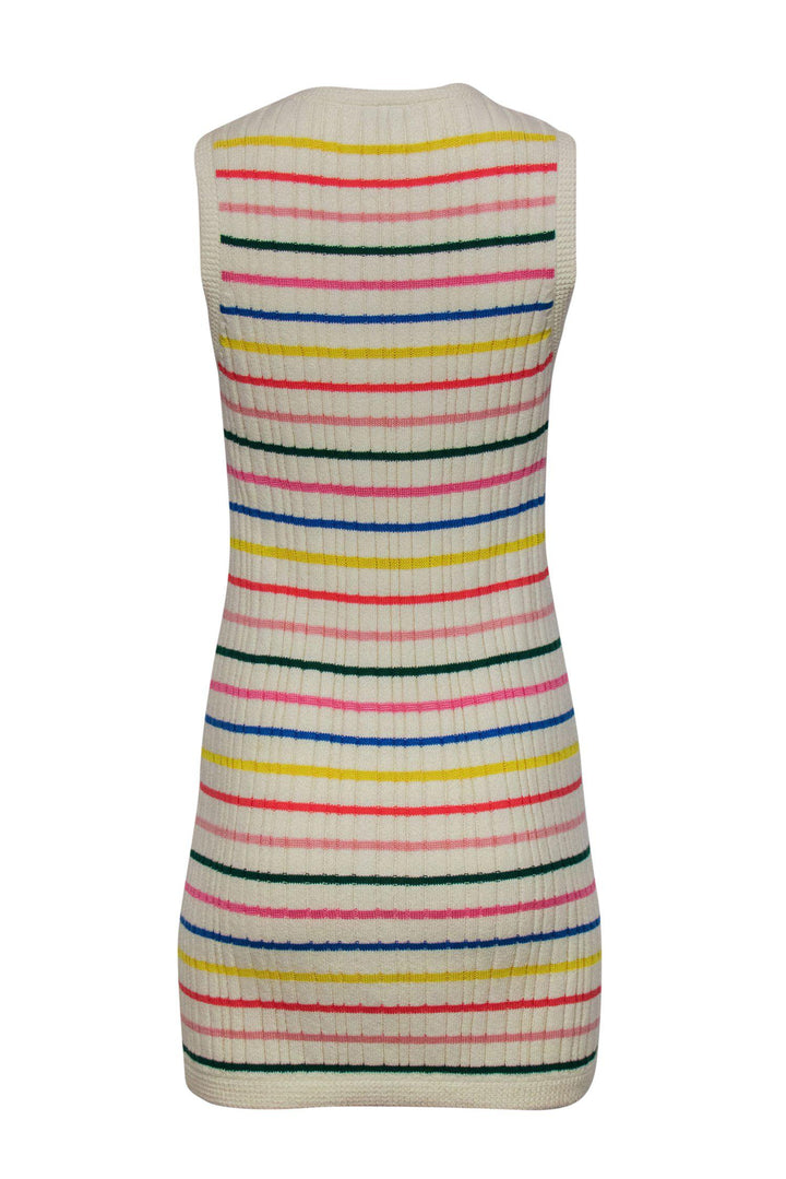 Top Quality Chanel - Cream & Multicolored Striped Sleeveless Ribbed Knit Sweater Dress Sz 4