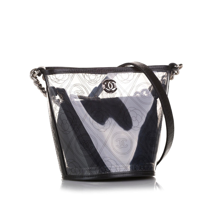 Top Quality Chanel Crumpled Calfskin PVC Camellia Bucket (SHG-au8ZBu)