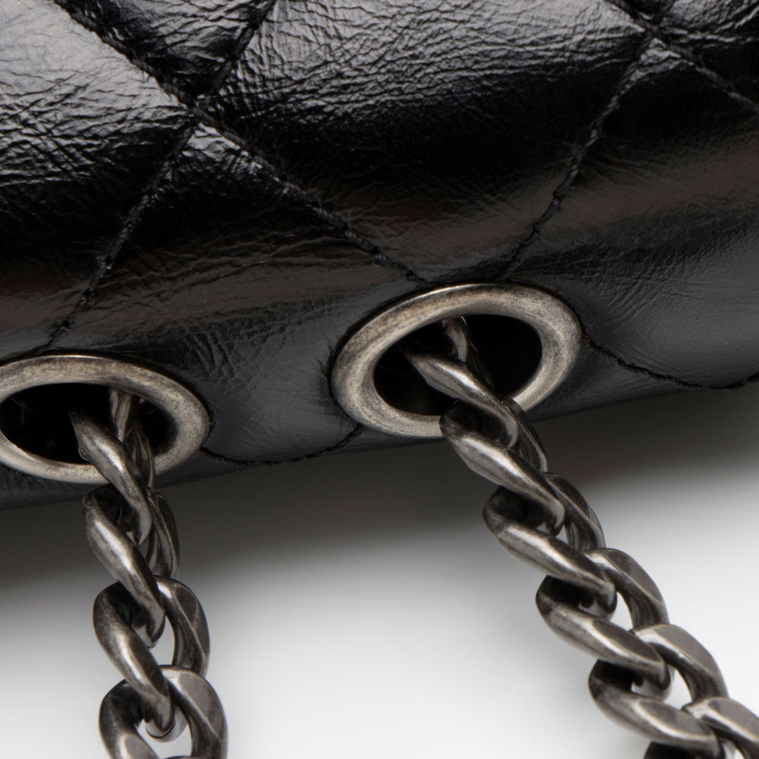 Top Quality Chanel Glazed Calfskin CC Plate Medium Flap Bag (SHF-5bc3aa)