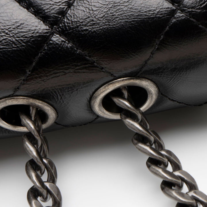 Top Quality Chanel Glazed Calfskin CC Plate Medium Flap Bag (SHF-5bc3aa)