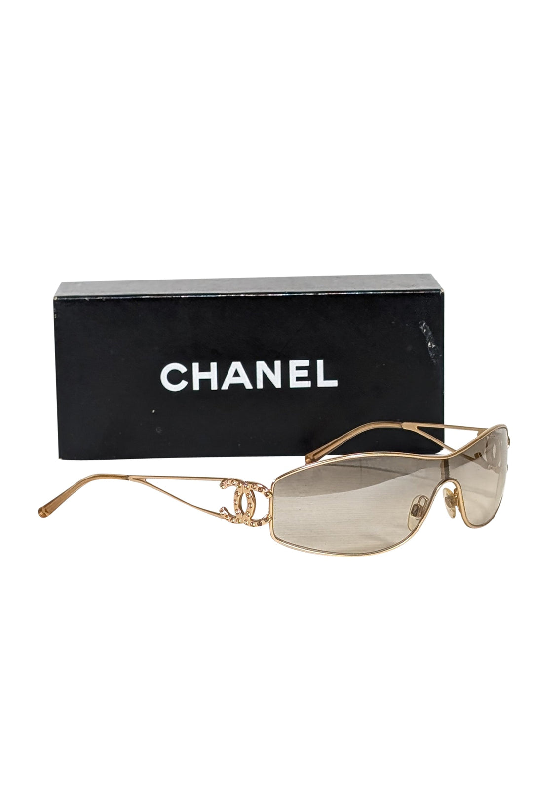 Top Quality Chanel - Gold Logo Side Narrow Sunglasses