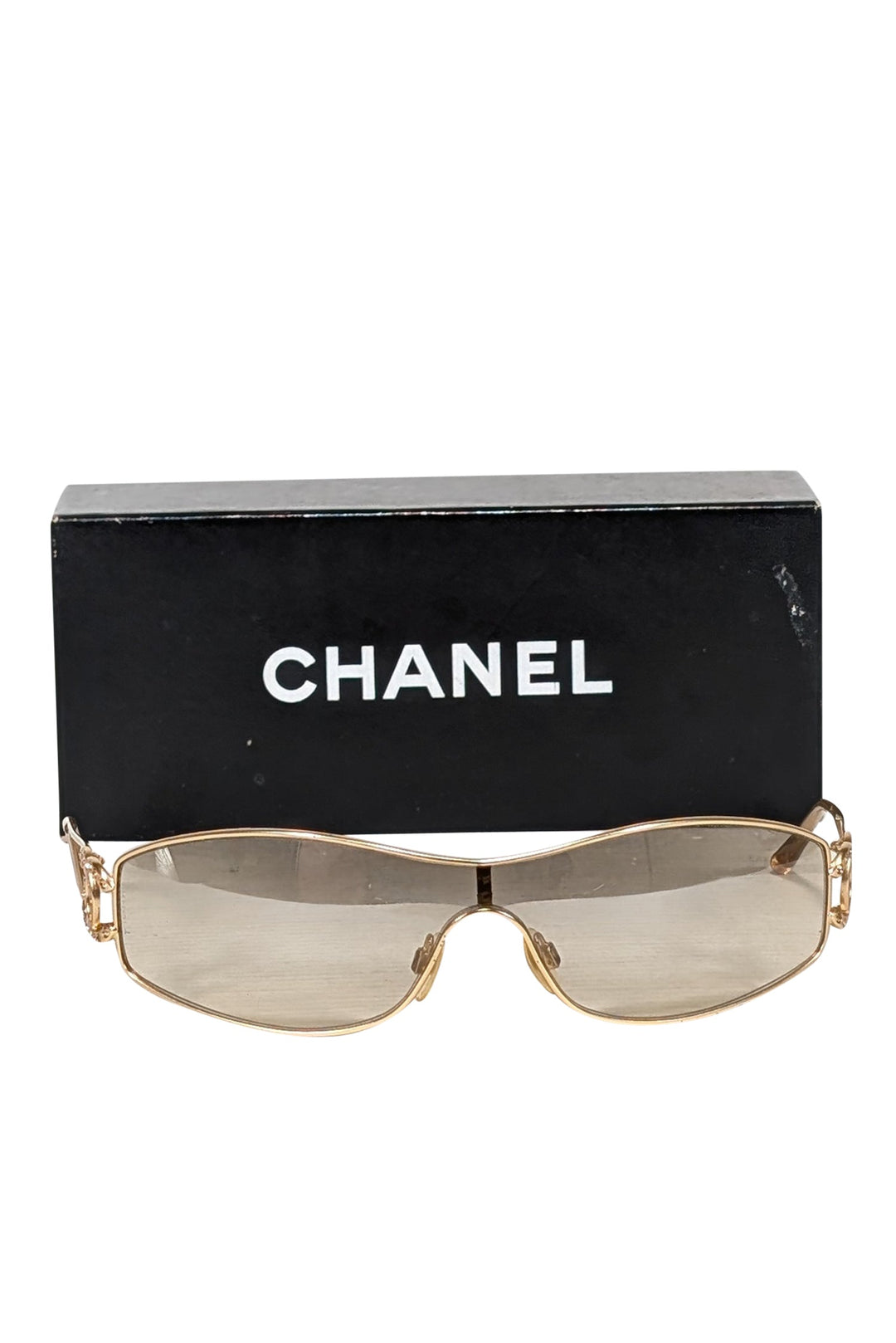 Top Quality Chanel - Gold Logo Side Narrow Sunglasses
