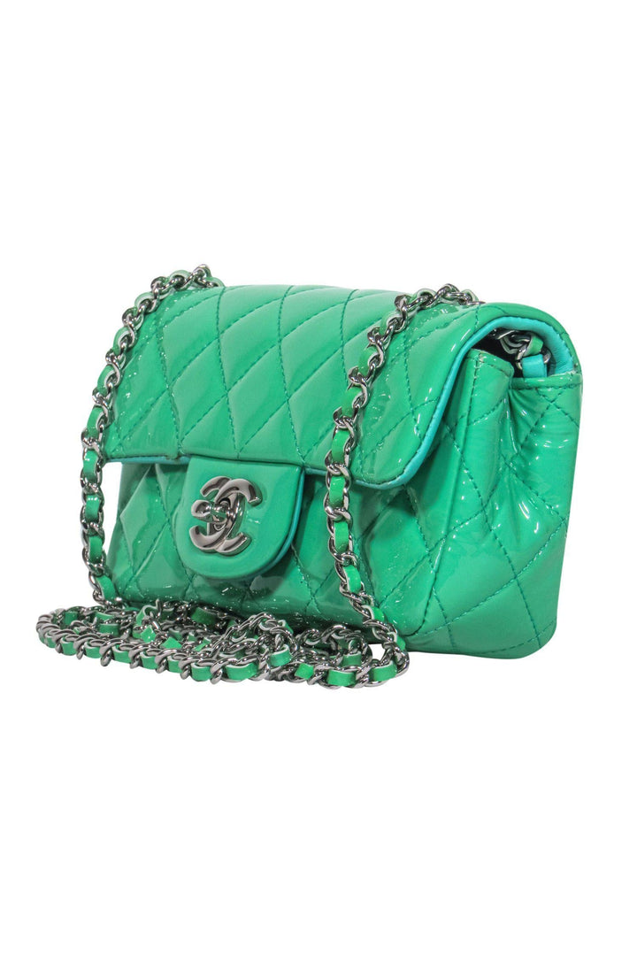 Top Quality Chanel - Green Patent Leather Quilted Mini Crossbody