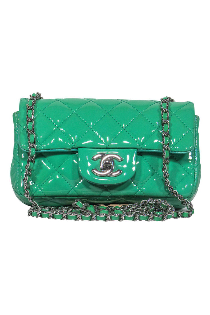 Top Quality Chanel - Green Patent Leather Quilted Mini Crossbody