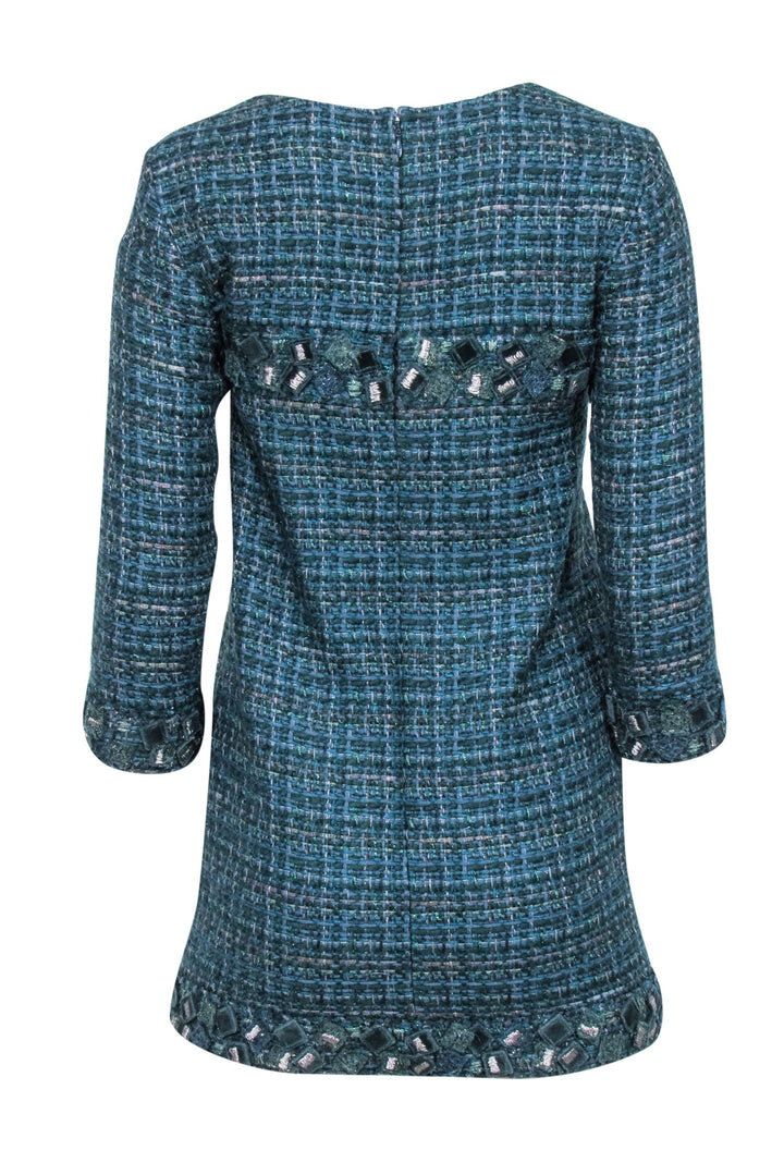 Top Quality Chanel - Green Tweed Long Sleeve Shift Dress Sz 4