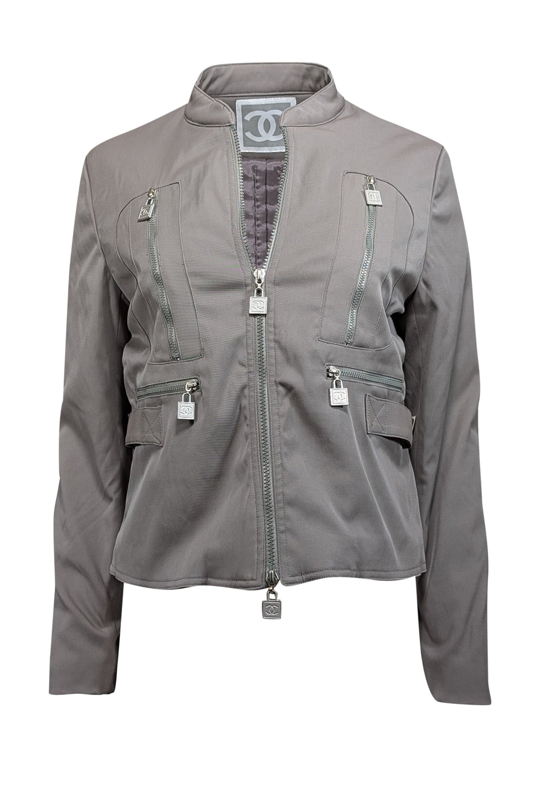 Top Quality Chanel - Grey Cargo Lock Zipper Detail Jacket Sz 8