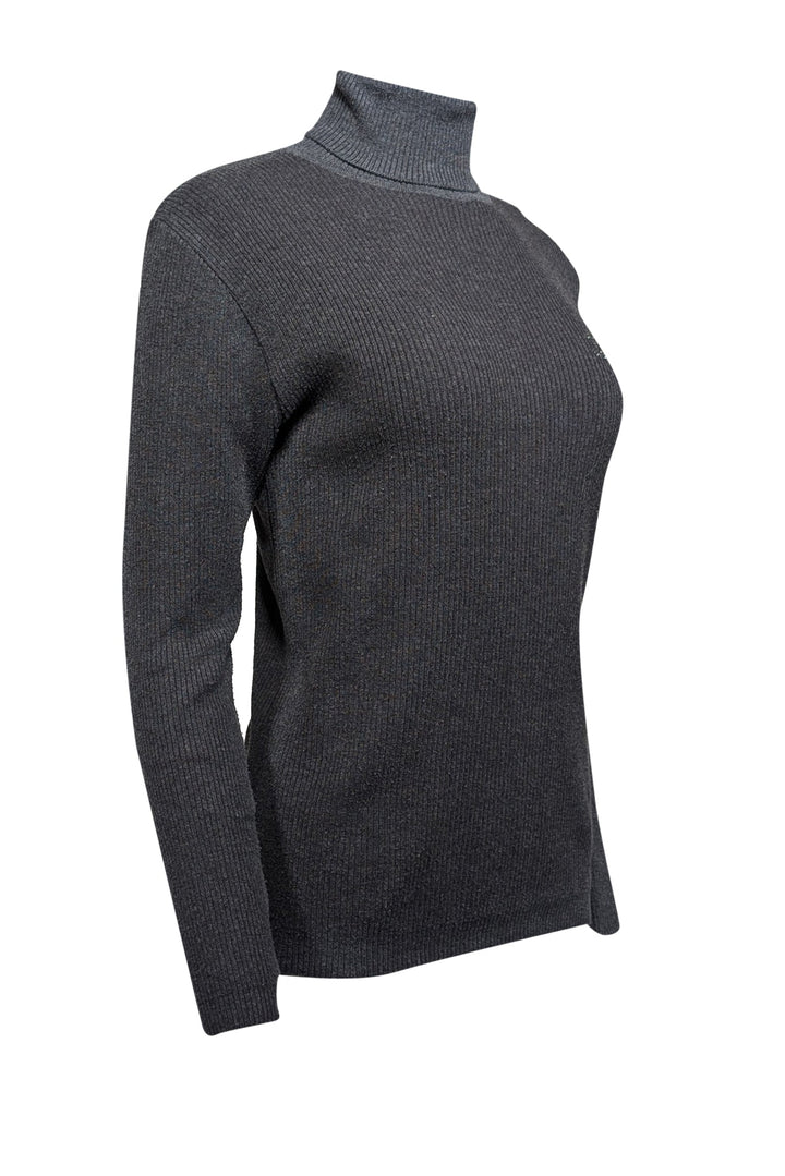 Top Quality Chanel - Grey Ribbed Knit Turtle Neck Sweater Sz S