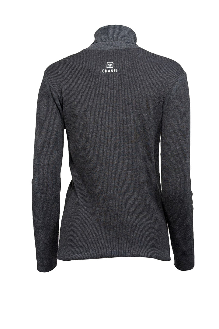 Top Quality Chanel - Grey Ribbed Knit Turtle Neck Sweater Sz S