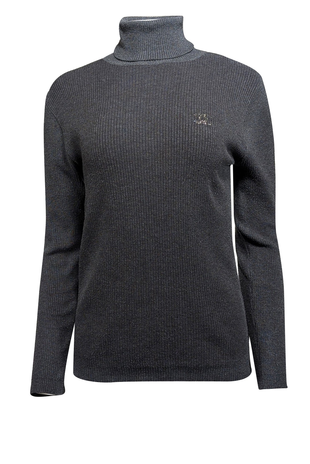 Top Quality Chanel - Grey Ribbed Knit Turtle Neck Sweater Sz S