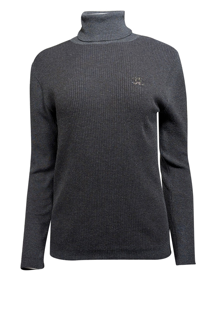 Top Quality Chanel - Grey Ribbed Knit Turtle Neck Sweater Sz S