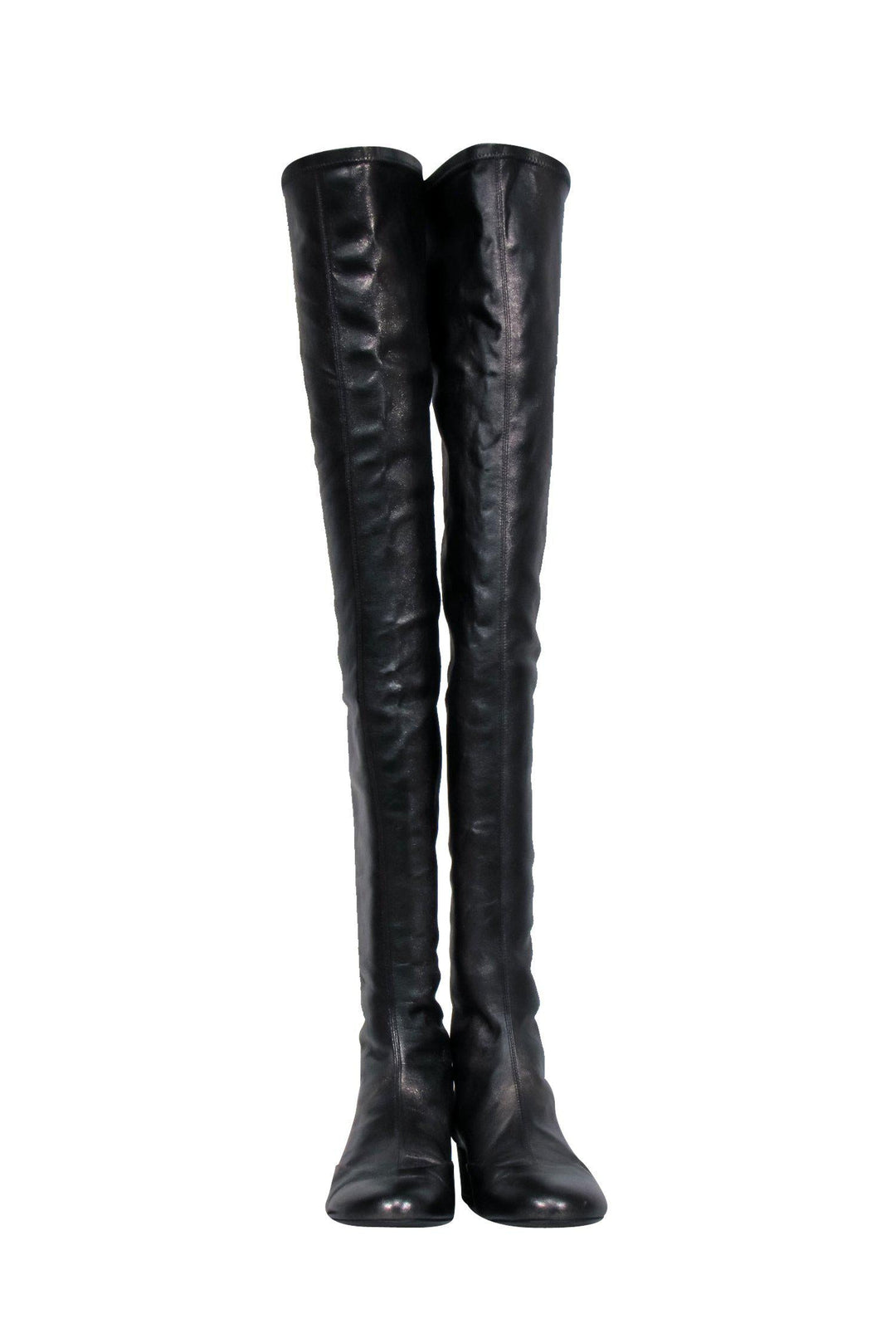 Top Quality Chanel - Gunmetal Shiny Over-the-Knee "Fantasy Stretch Leather" Boots Sz 7