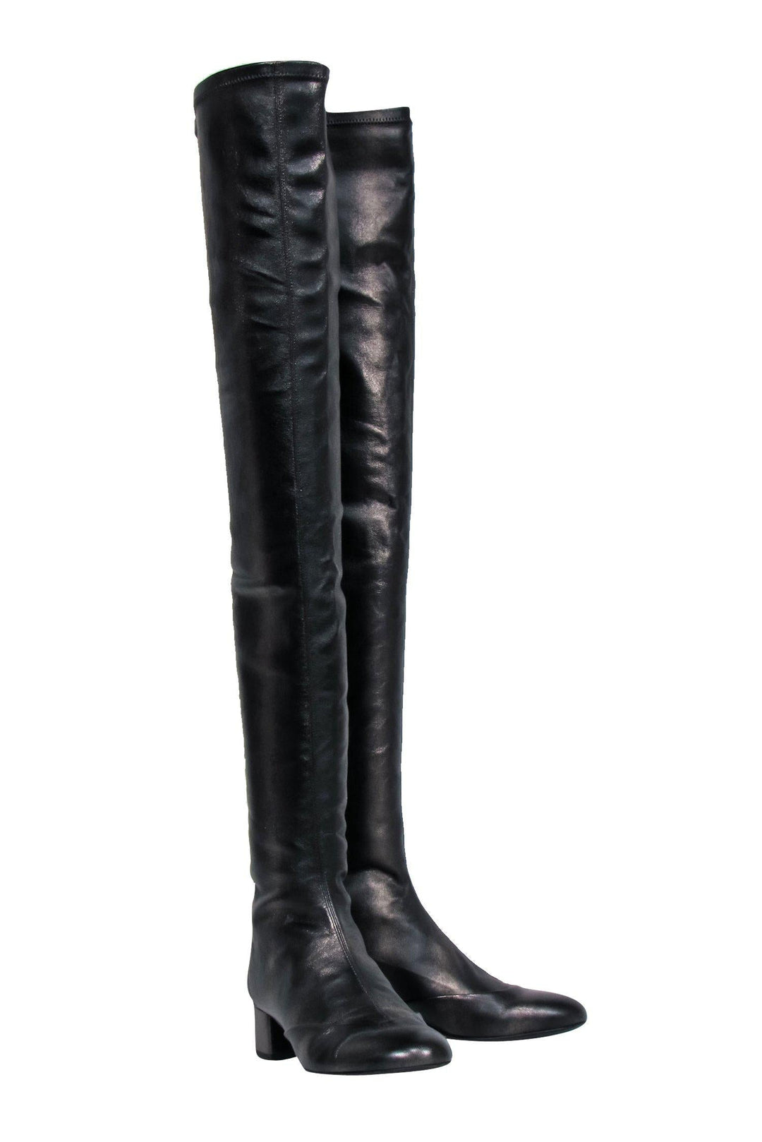 Top Quality Chanel - Gunmetal Shiny Over-the-Knee "Fantasy Stretch Leather" Boots Sz 7