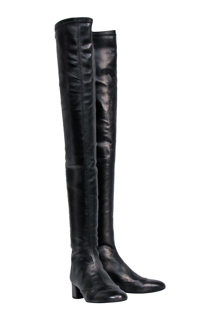 Top Quality Chanel - Gunmetal Shiny Over-the-Knee "Fantasy Stretch Leather" Boots Sz 7