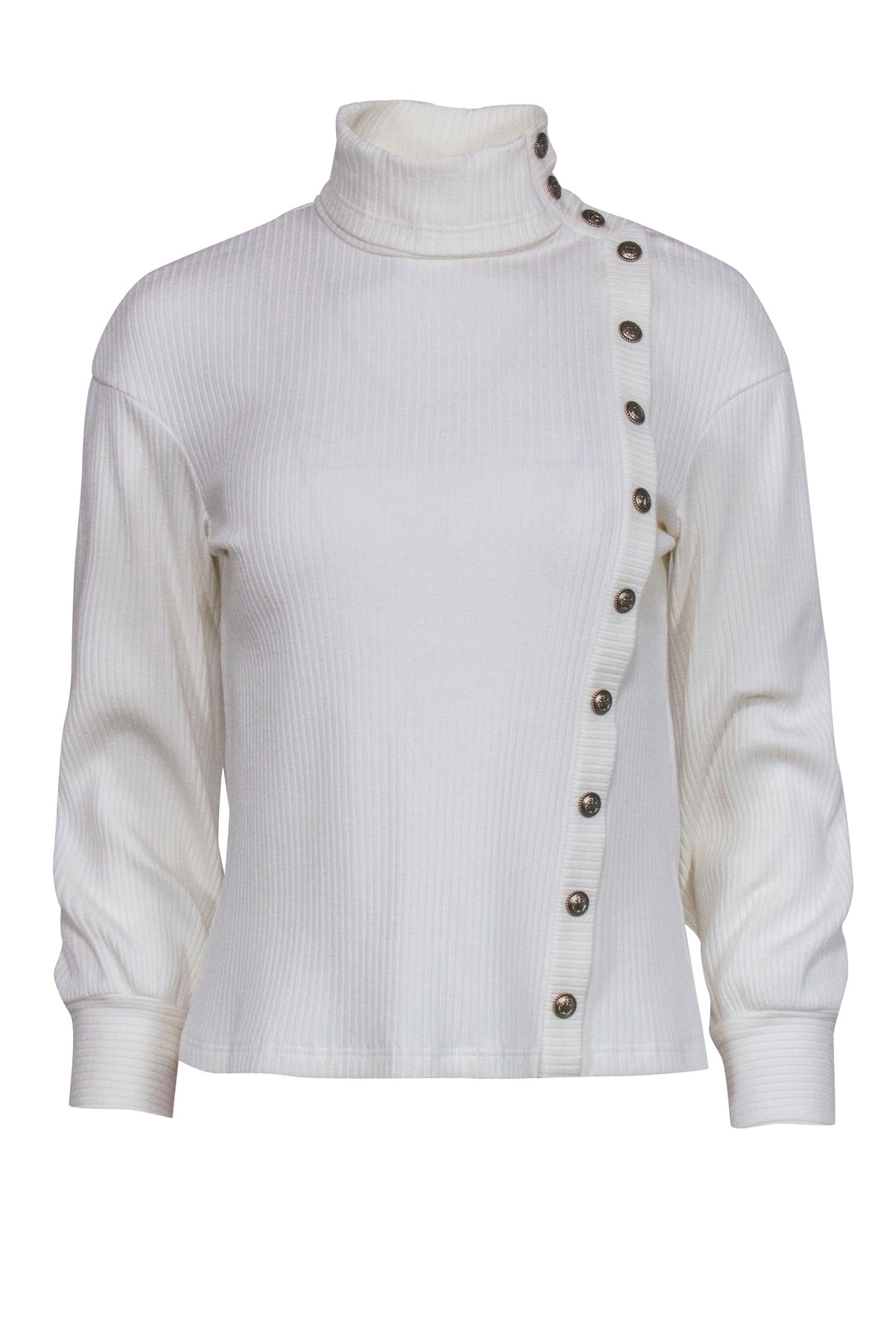 Top Quality Chanel  Ivory Ribbed Knit Long Sleeve Side Button Top Sz 4