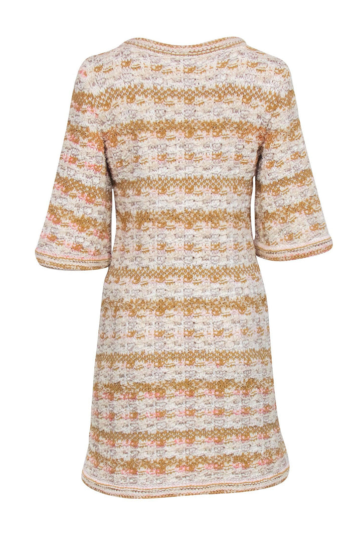 Top Quality Chanel - Ivory, Tan, & Pink Tweed Knit Dress Sz 4