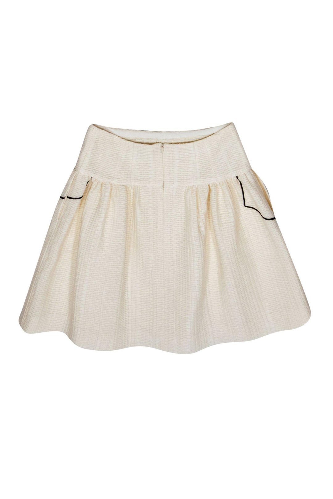 Top Quality Chanel - Ivory Textured A-Line Skirt w/ Black Piping Sz 4