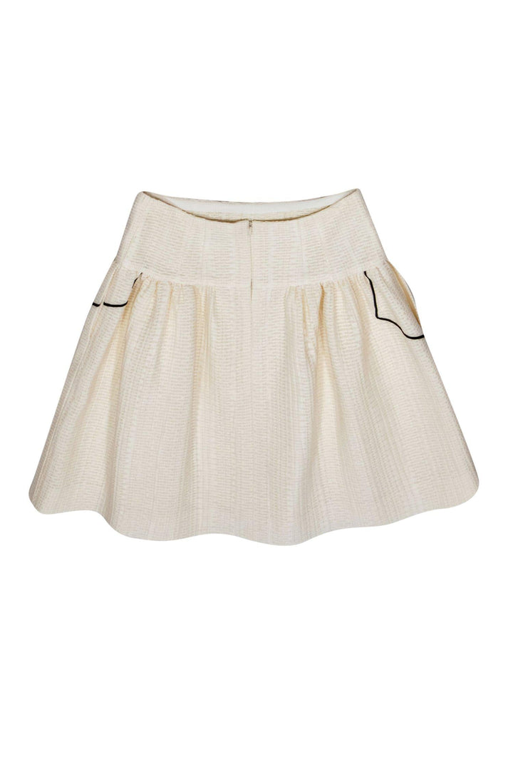 Top Quality Chanel - Ivory Textured A-Line Skirt w/ Black Piping Sz 4