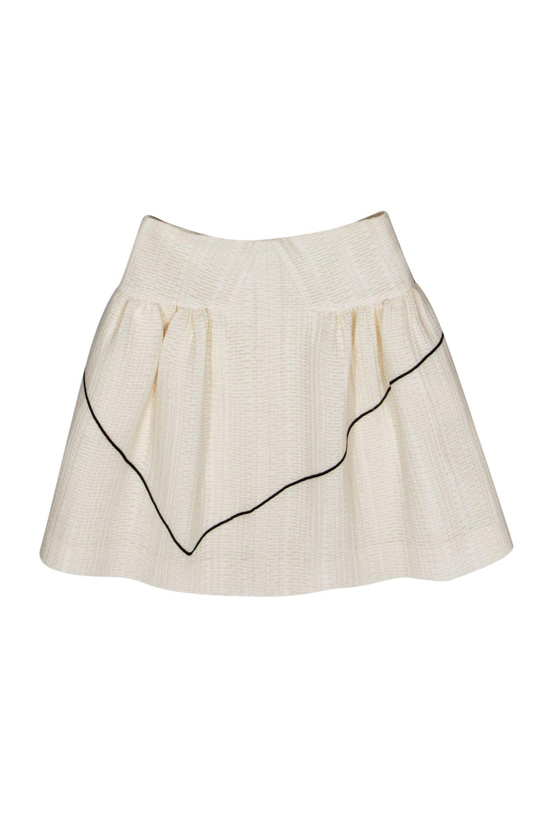 Top Quality Chanel - Ivory Textured A-Line Skirt w/ Black Piping Sz 4