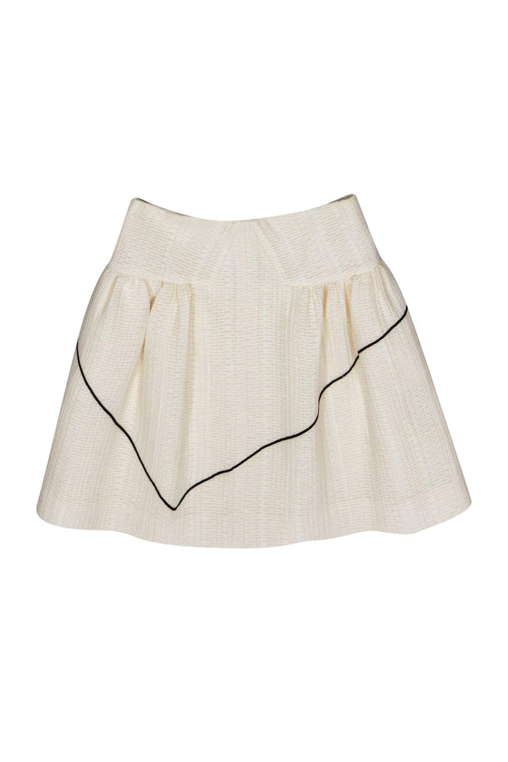 Top Quality Chanel - Ivory Textured A-Line Skirt w/ Black Piping Sz 4