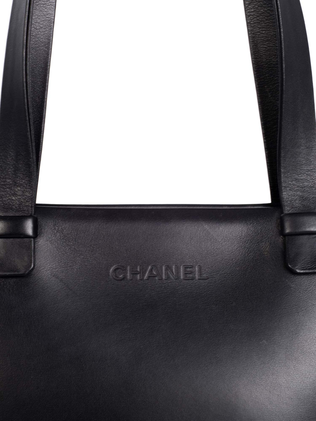 Top Quality Chanel Leather Logo Petite Shopper Bag Black