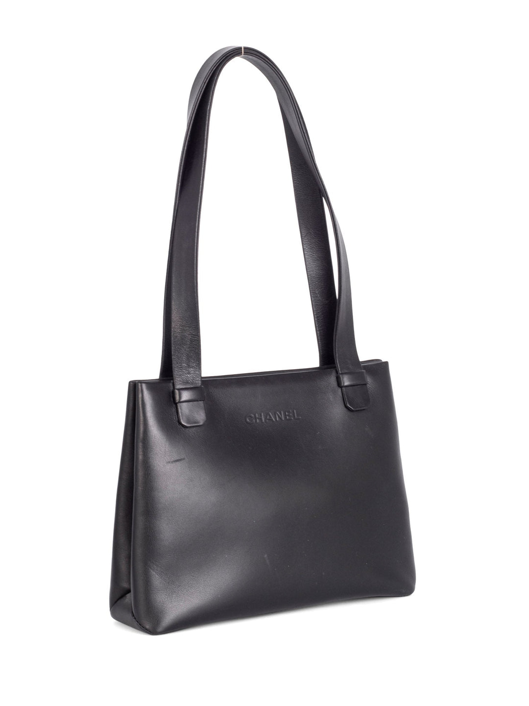 Top Quality Chanel Leather Logo Petite Shopper Bag Black