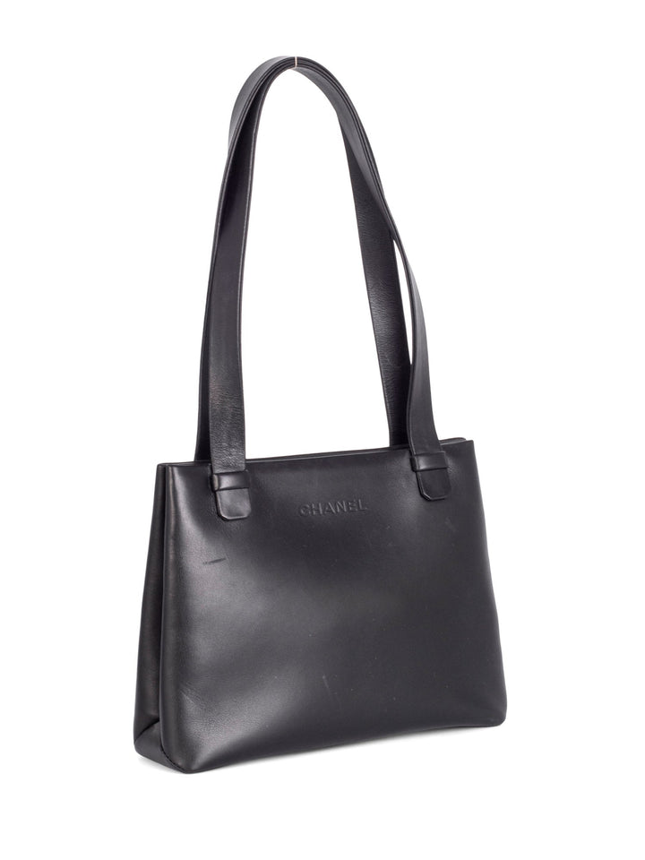 Top Quality Chanel Leather Logo Petite Shopper Bag Black