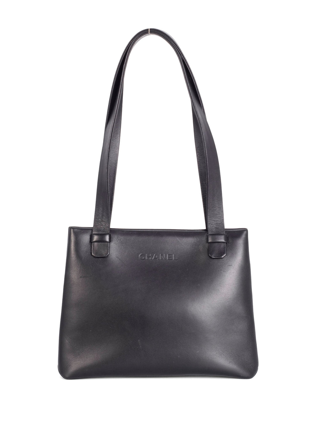 Top Quality Chanel Leather Logo Petite Shopper Bag Black