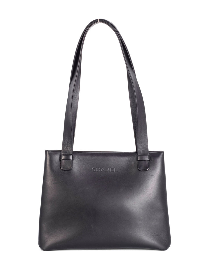 Top Quality Chanel Leather Logo Petite Shopper Bag Black