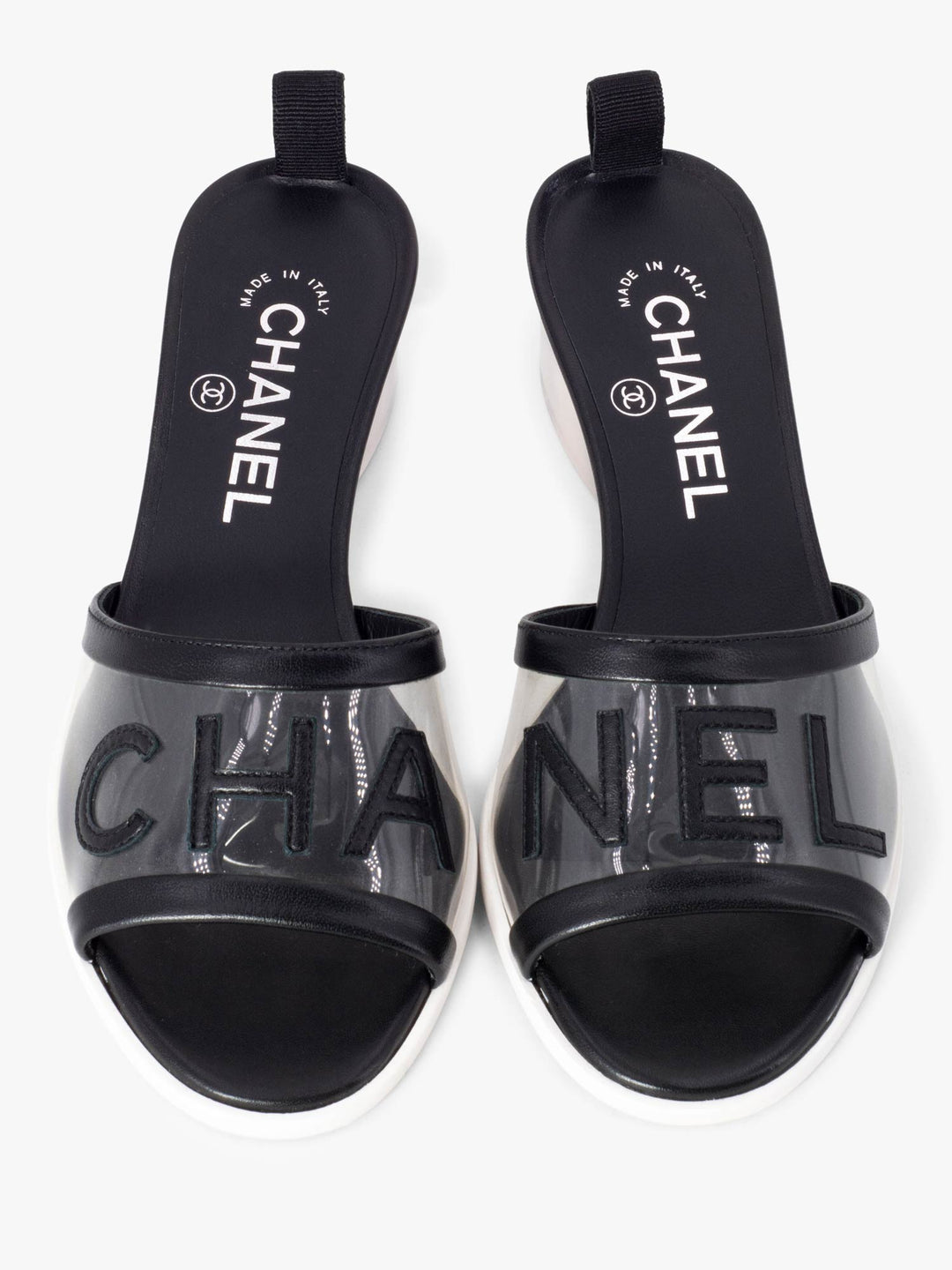 Top Quality Chanel Logo Transparent PVC Mule Slide Shoes Black