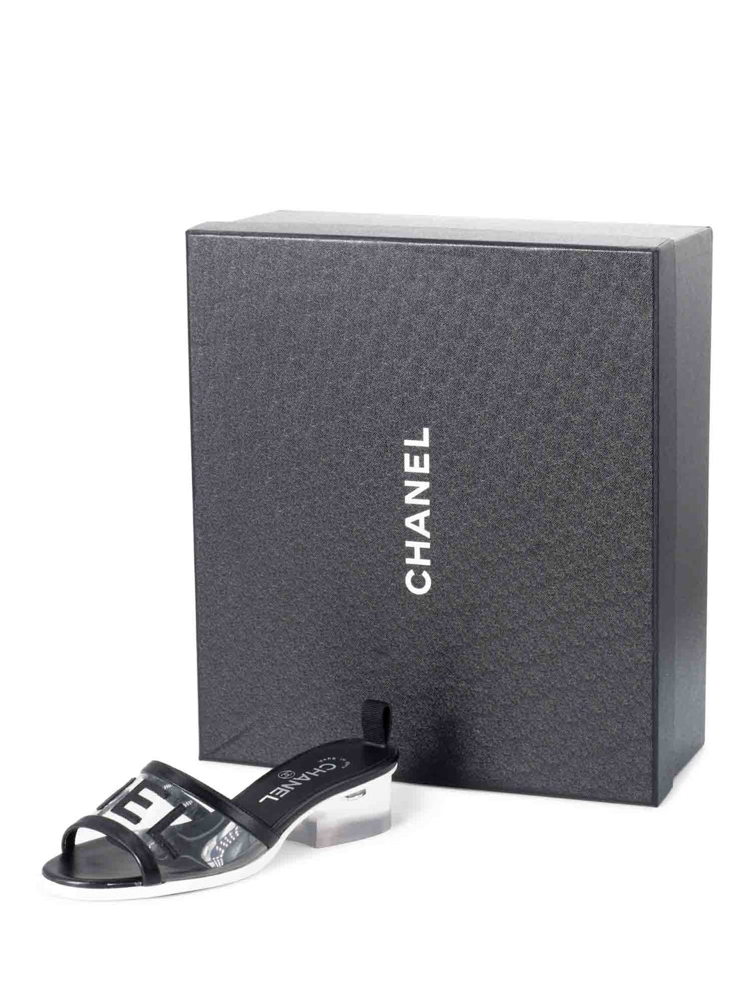 Top Quality Chanel Logo Transparent PVC Mule Slide Shoes Black