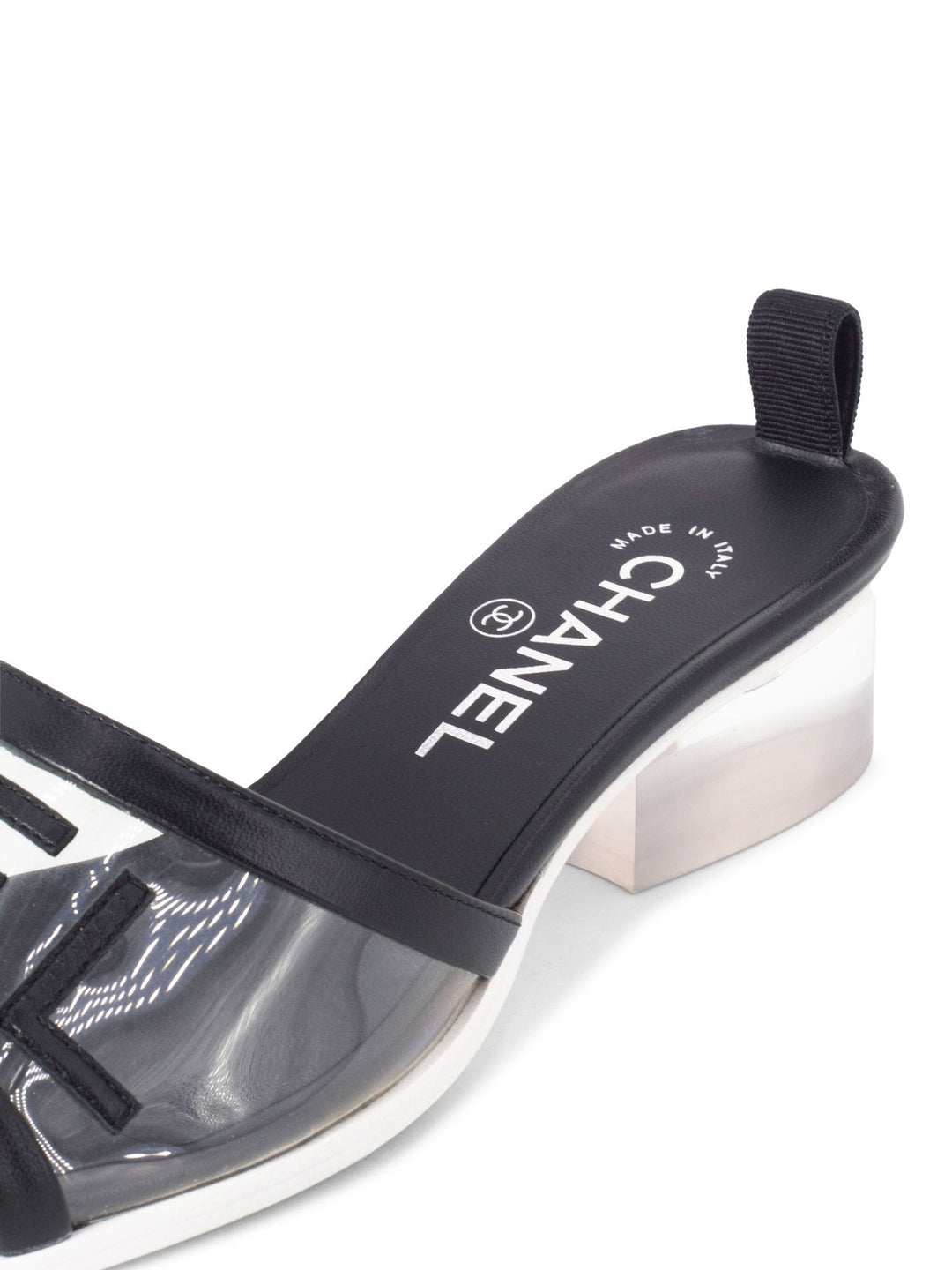 Top Quality Chanel Logo Transparent PVC Mule Slide Shoes Black