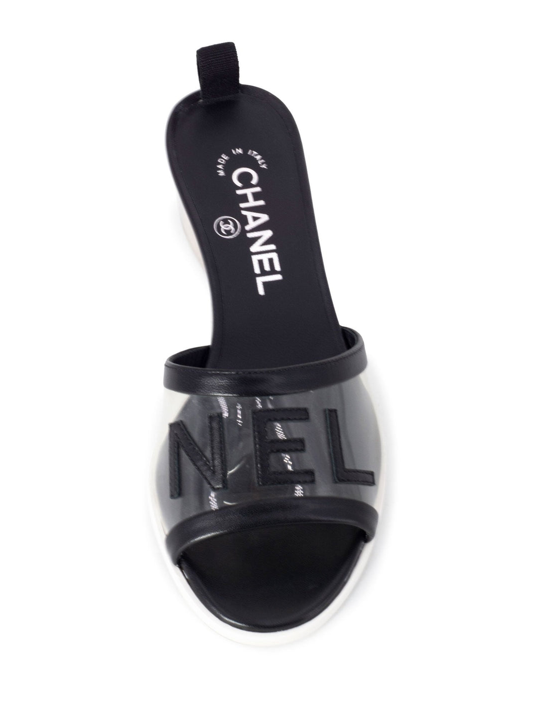 Top Quality Chanel Logo Transparent PVC Mule Slide Shoes Black