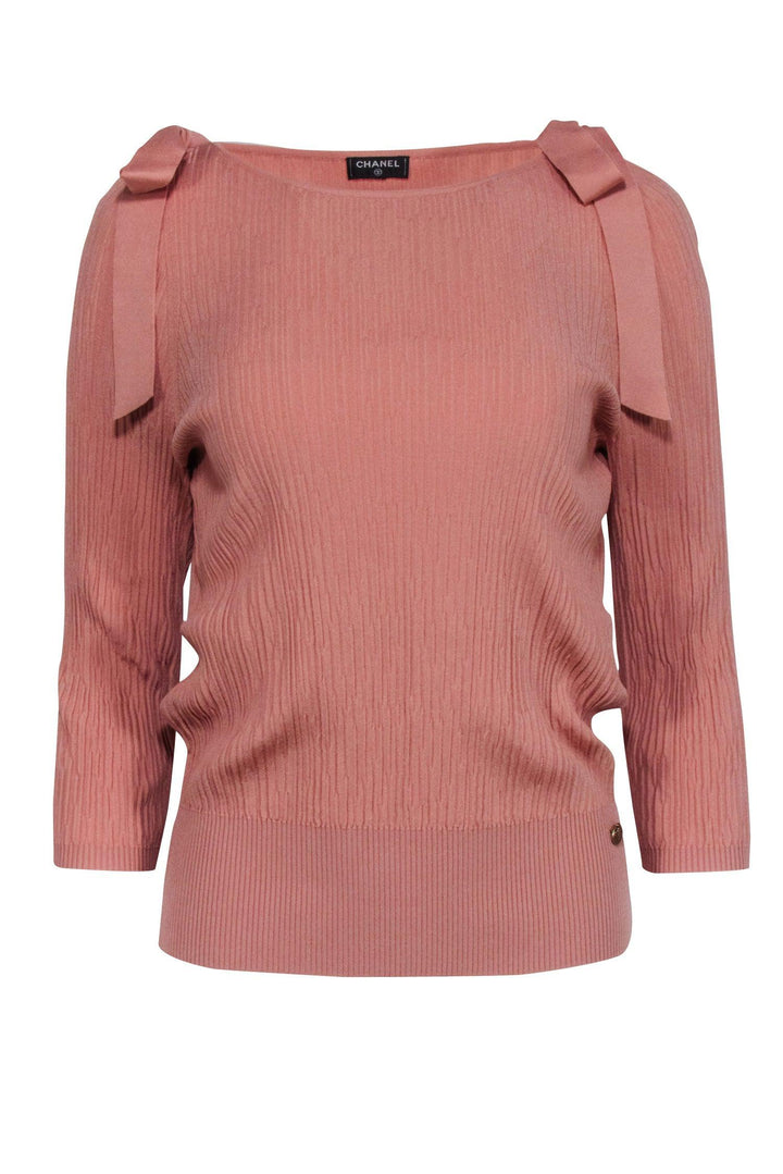 Top Quality Chanel - Mauve Pink Ribbed Knit Top Sz 6