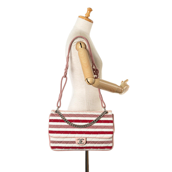Chanel Maxi Stripe Jersey Felt and Rope Flap (SHG-64cbwe)