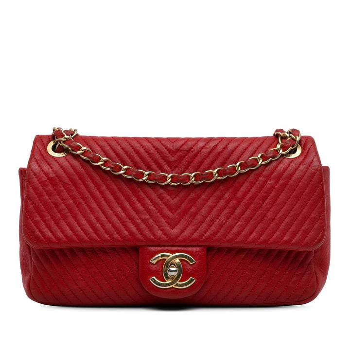 Top Quality Chanel Medium Wrinkled Calfskin Quilted Chevron Medallion Charm Surpique Flap (SHG-hytIzX)