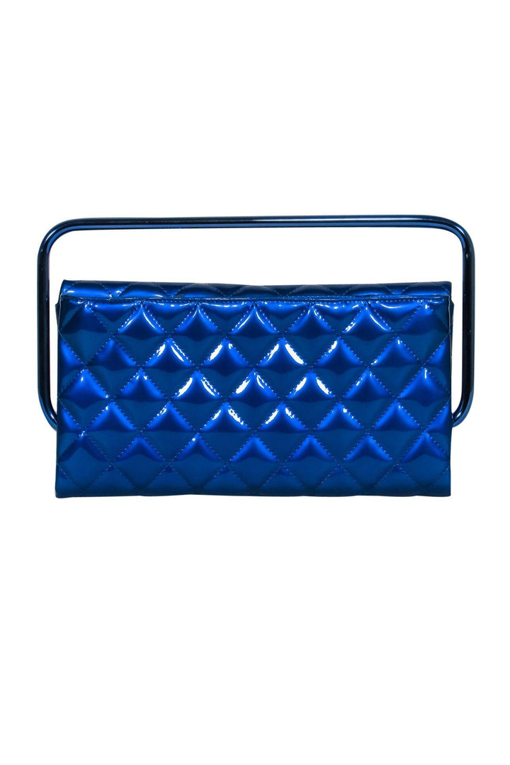 Top Quality Chanel - Metallic Blue Quilted Patent Leather Bar Handle Bag