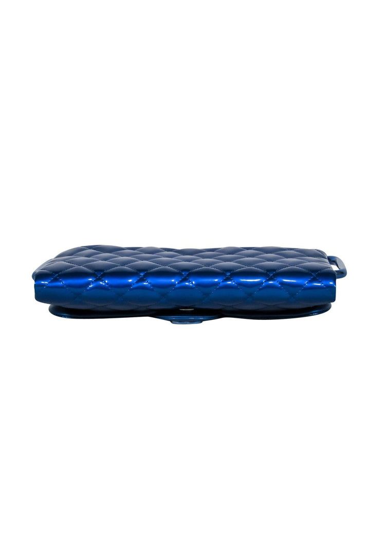 Top Quality Chanel - Metallic Blue Quilted Patent Leather Bar Handle Bag